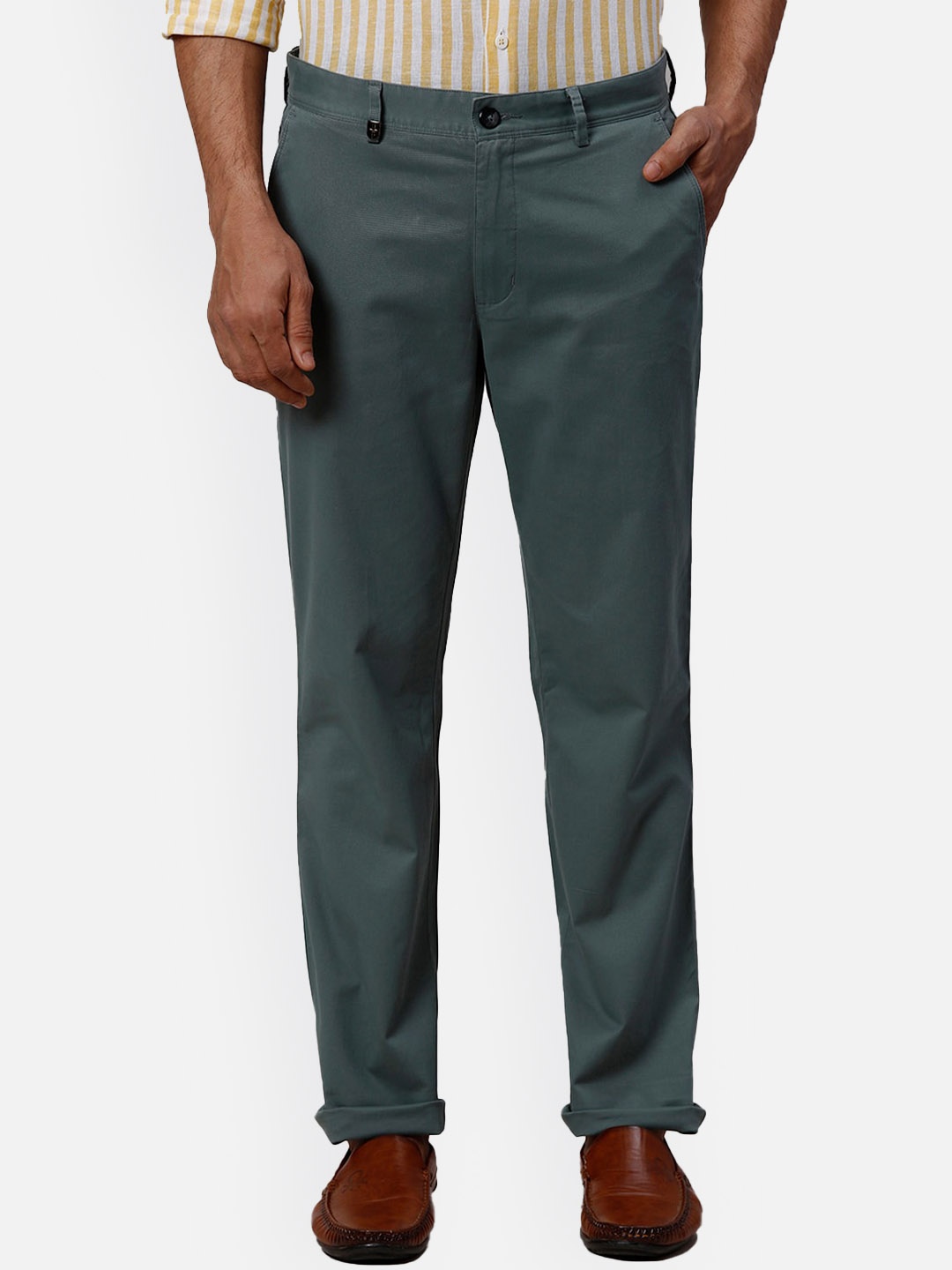 

Park Avenue Men Slim Fit Mid-Rise Formal Trousers, Green