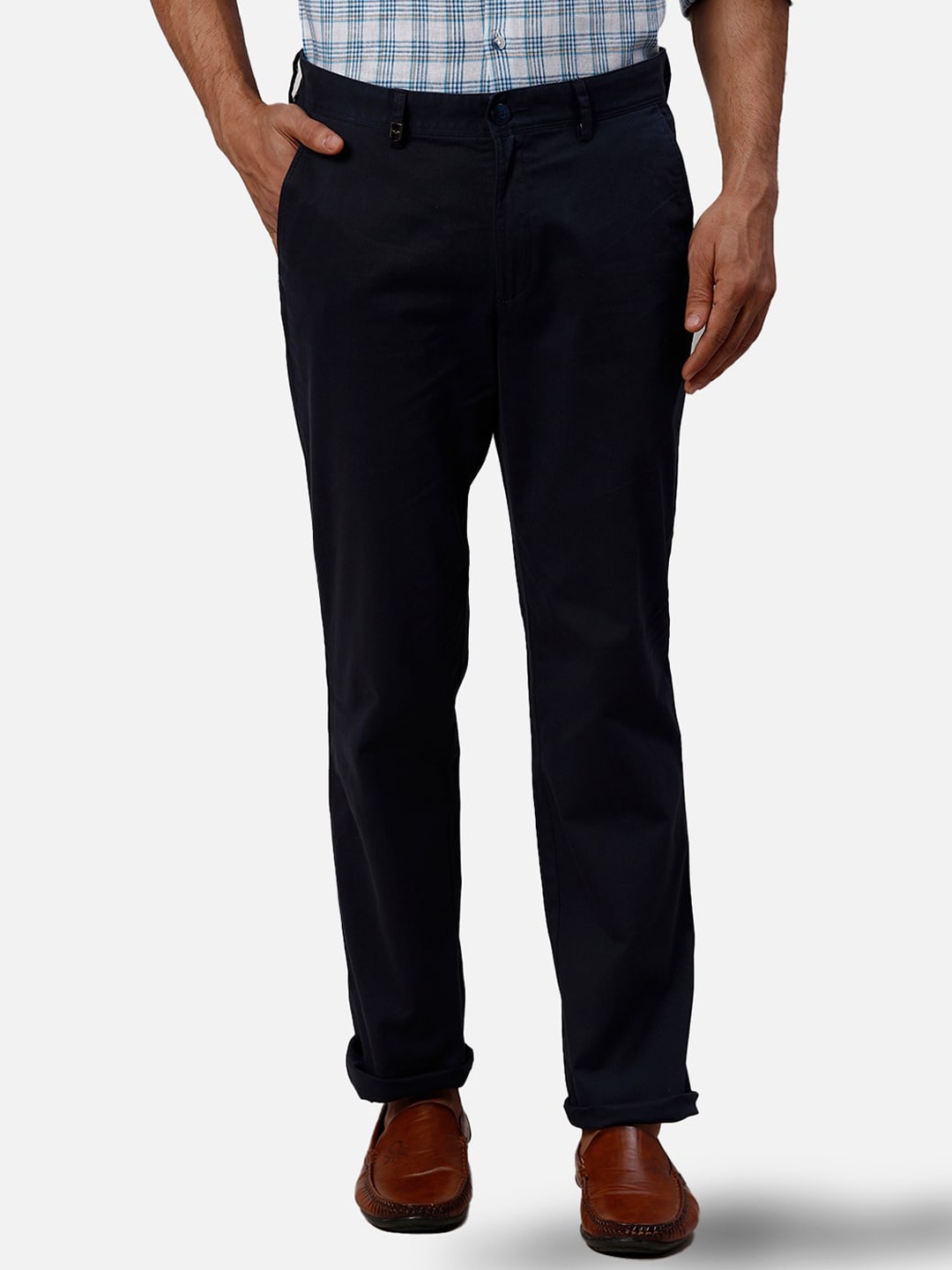 

Park Avenue Men Slim Fit Mid-Rise Formal Trousers, Blue