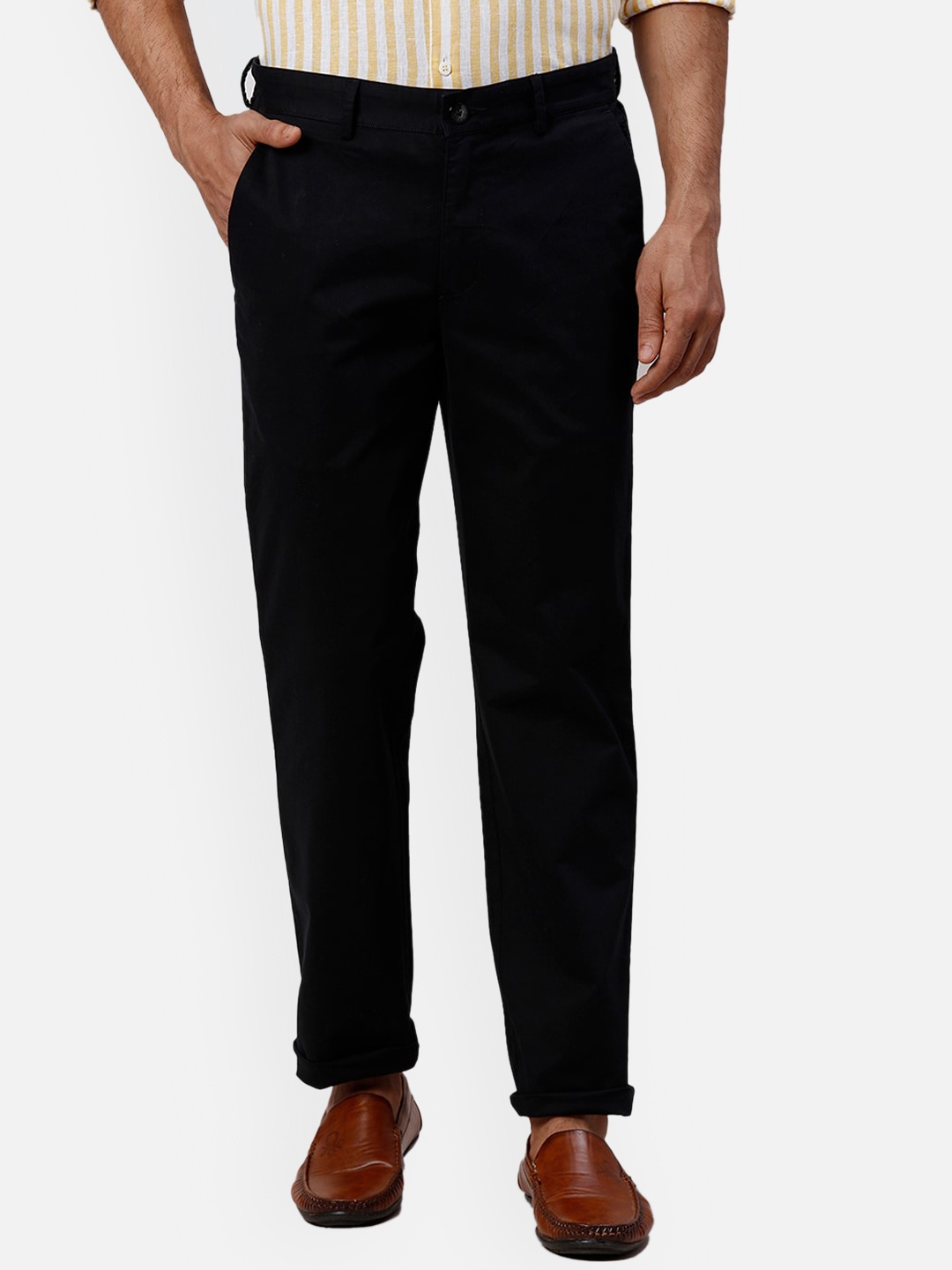 

Park Avenue Men Slim Fit Chinos Trousers, Black
