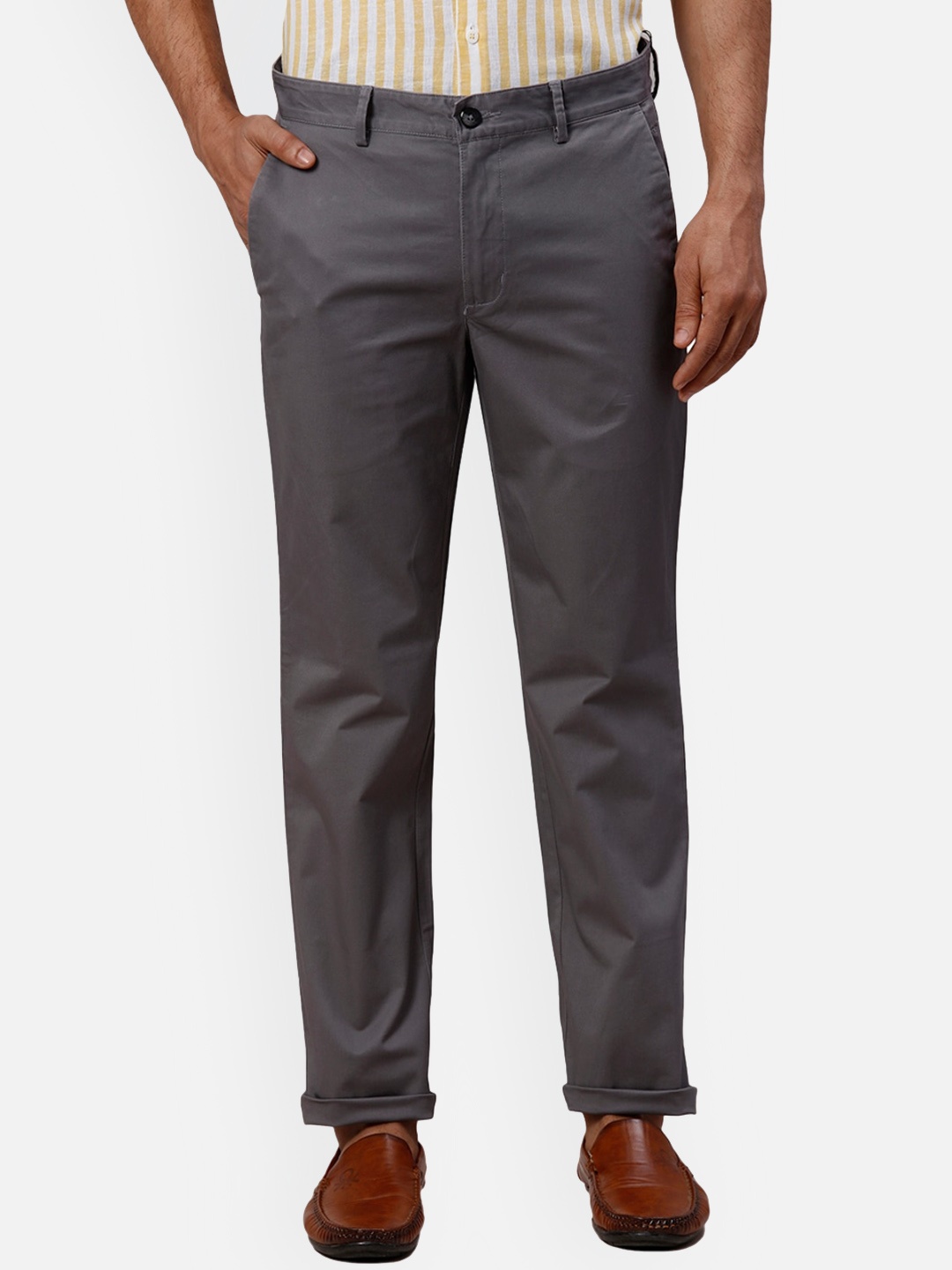 

Park Avenue Men Slim Fit Mid-Rise Chinos Formal Trousers, Grey