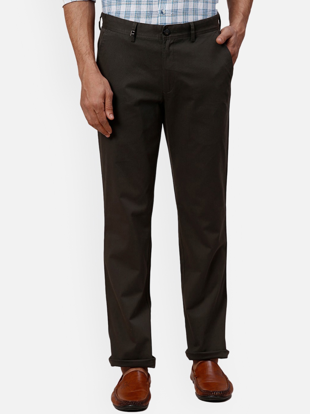 

Park Avenue Men Slim Fit Mid-Rise Formal Trousers, Green