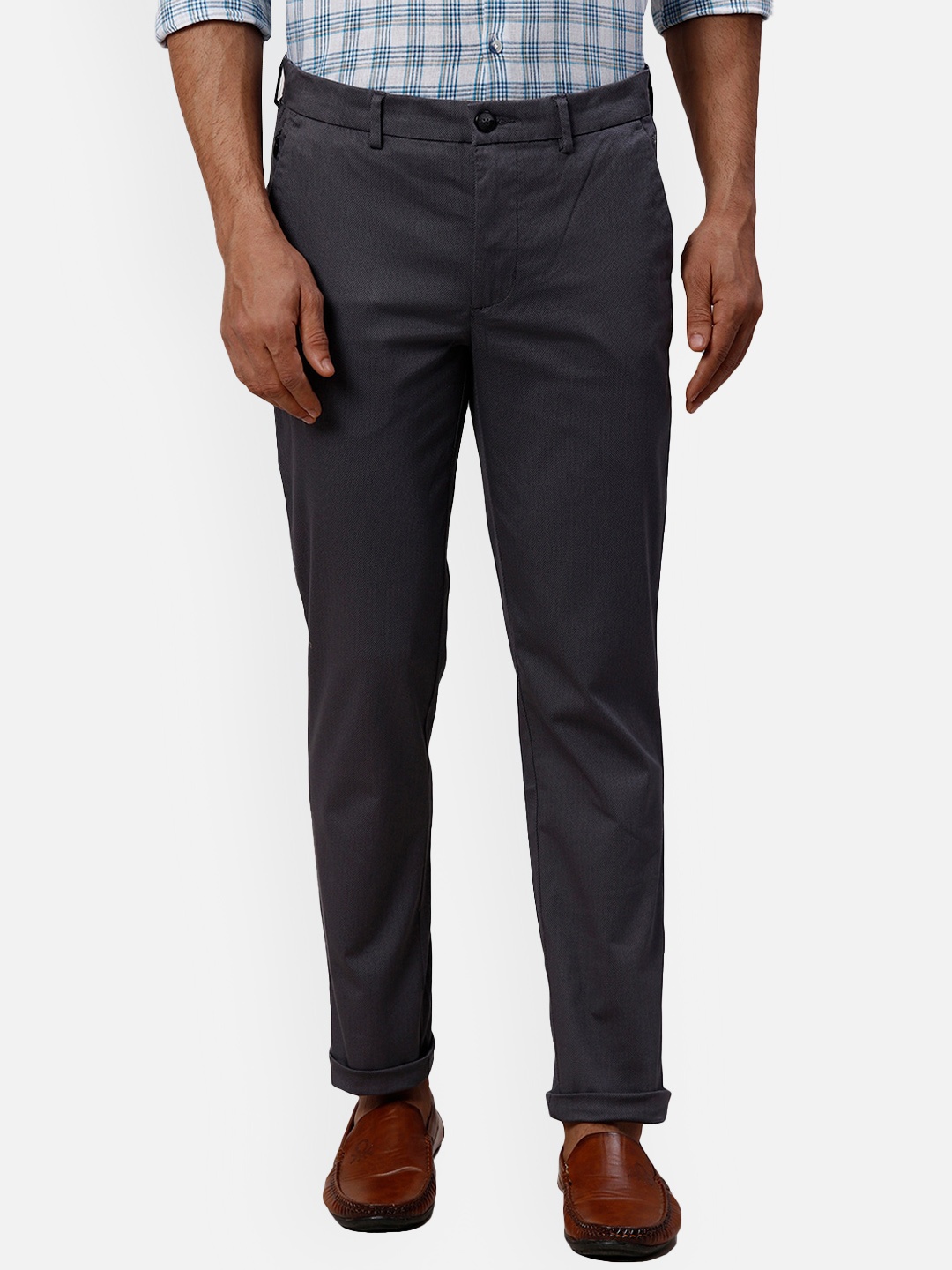 

Park Avenue Men Slim Fit Textured Mid-Rise Formal Trousers, Grey