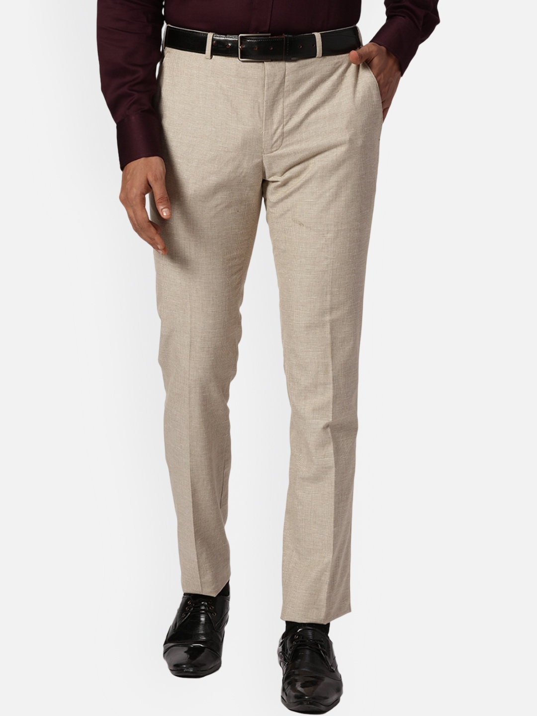 

Park Avenue Men Slim Fit Textured Formal Trousers, Khaki