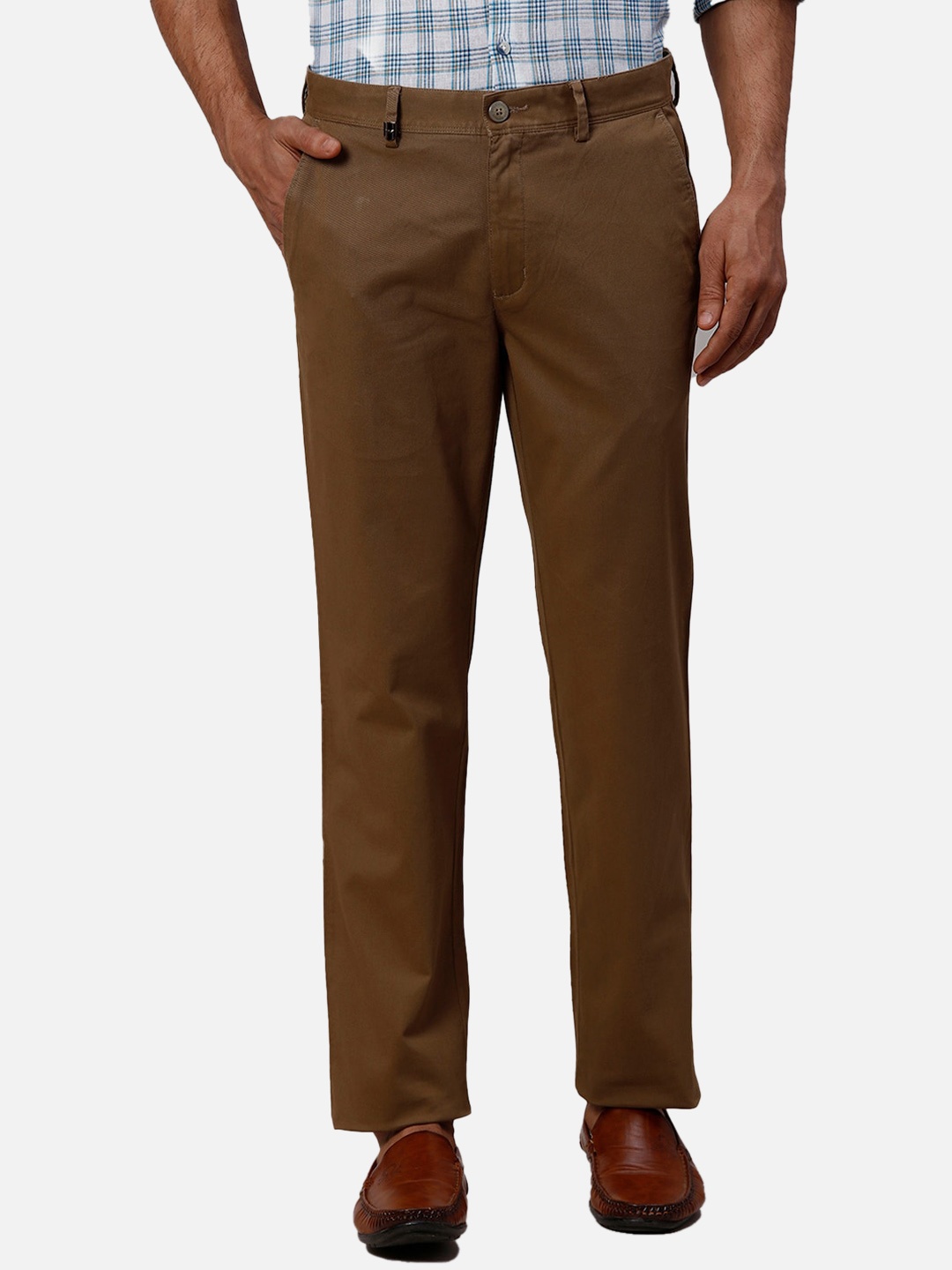 

Park Avenue Men Slim Fit Mid-Rise Trousers, Khaki