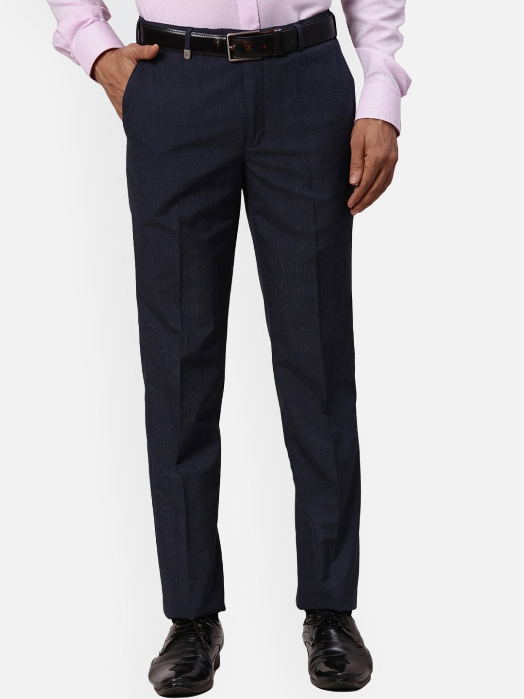 

Park Avenue Men Slim Fit Checked Formal Trousers, Blue