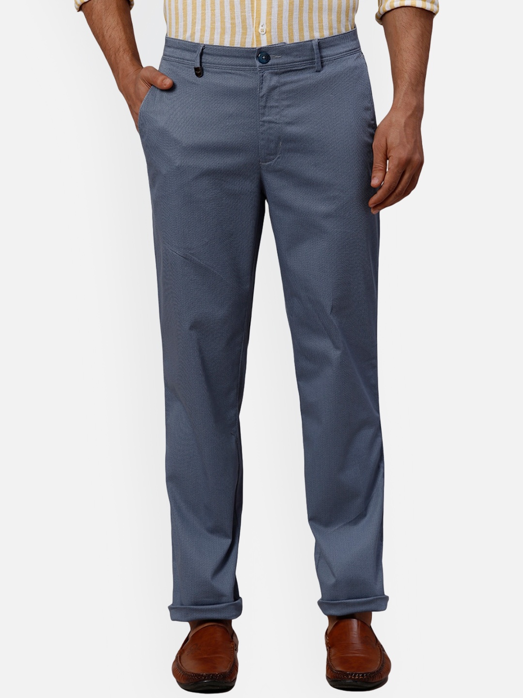 

Park Avenue Men Slim Fit Self Design Mid-Rise Formal Trousers, Blue
