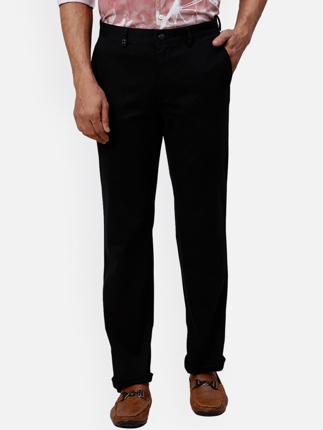 

Park Avenue Men Slim Fit Mid-Rise Chinos Formal Trousers, Black