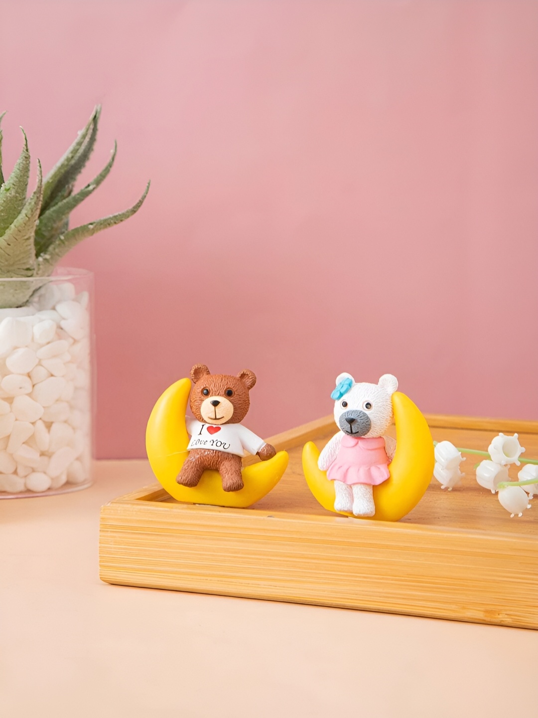 

CraftVatika Yellow & Brown 2 Pieces Teddy Figurine Showpiece
