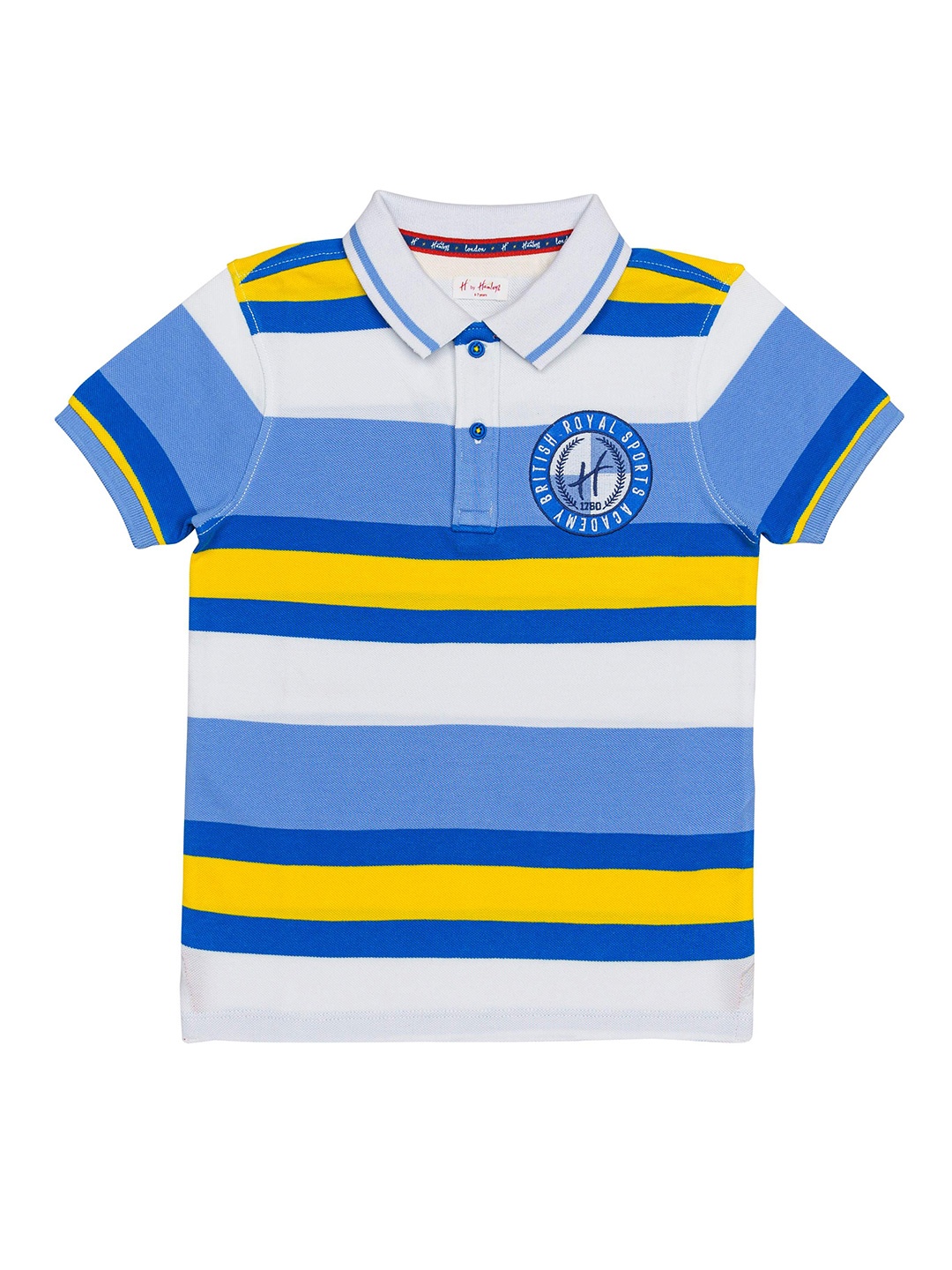 

H By Hamleys Boys Striped Polo Collar Cotton T-shirt, Blue