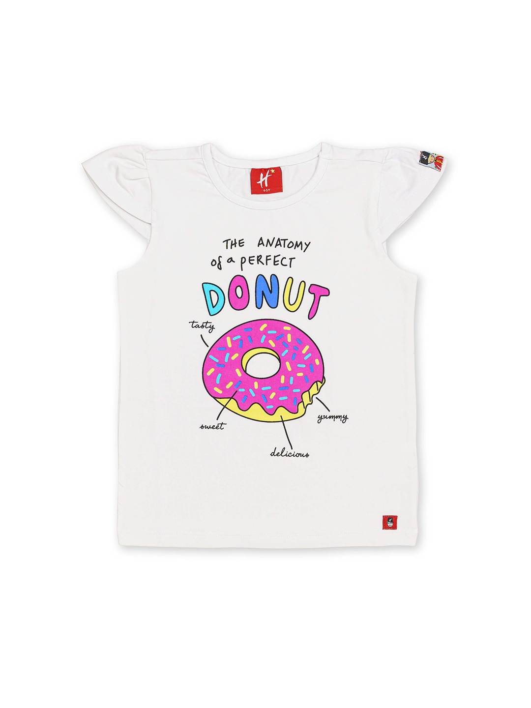 

H By Hamleys Girls Graphic Printed Cap Sleeves Cotton T-shirt, White