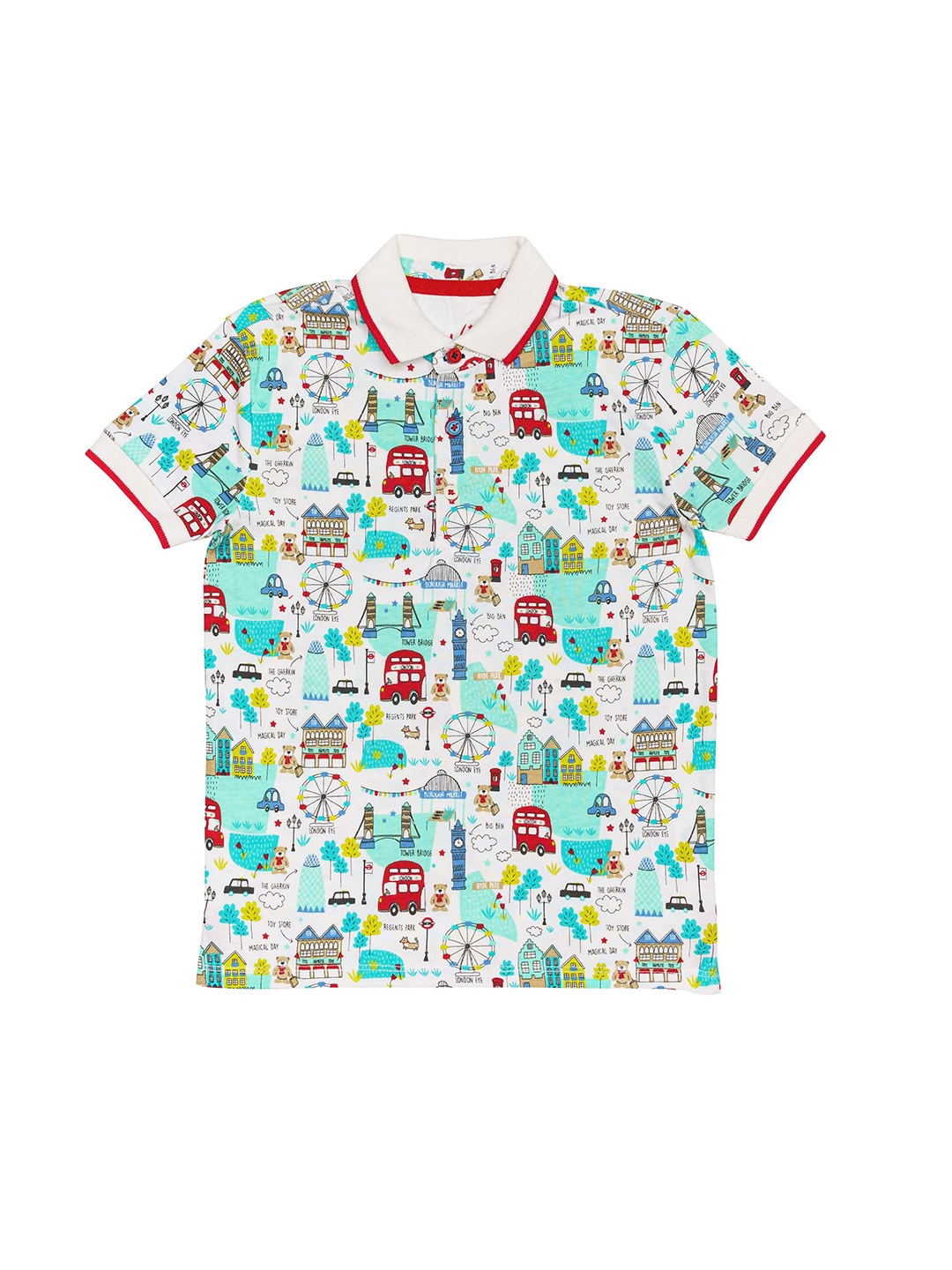 

H By Hamleys Boys Conversational Printed Polo Collar Cotton T-shirt, Green