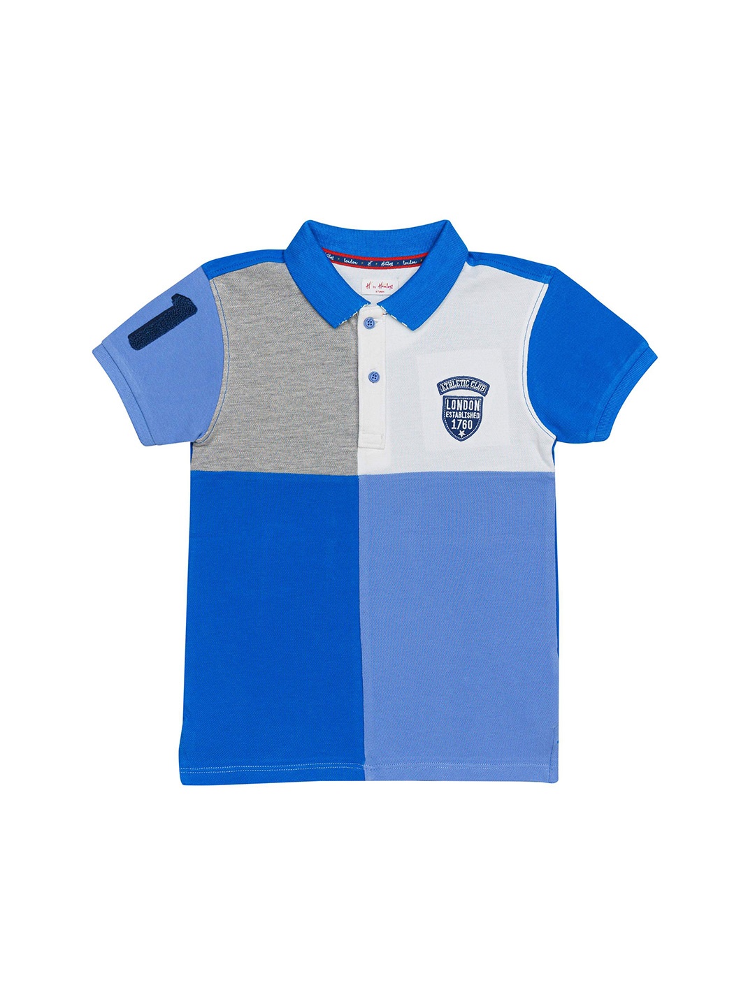 

H By Hamleys Boys Colourblocked Polo Collar Cotton T-shirt, Blue