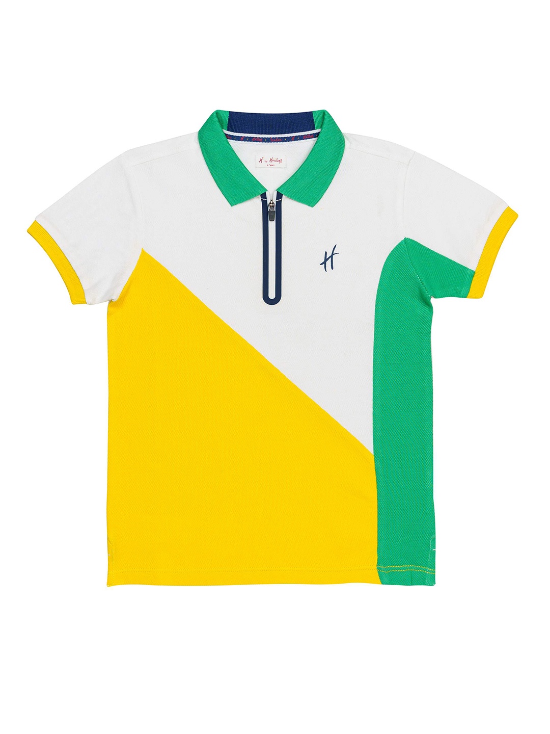 

H By Hamleys Boys Colourblock Polo Collar Cotton T-shirt, Green