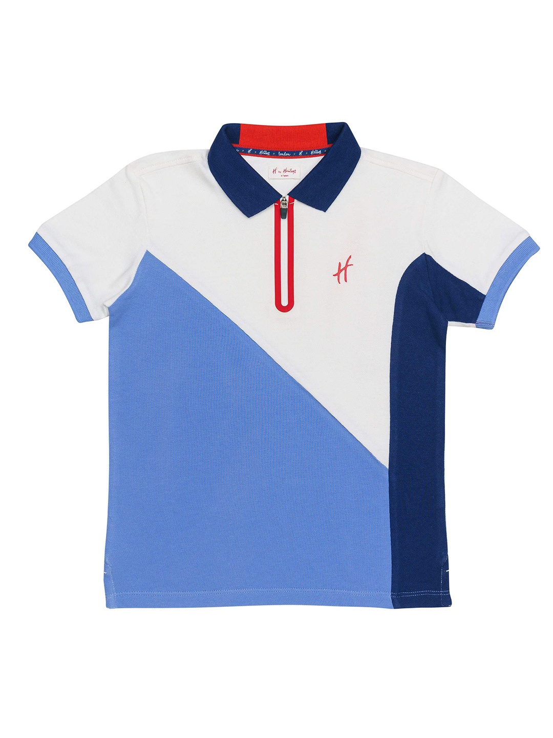 

H By Hamleys Boys Colourblocked Polo Collar Cotton T-shirt, Blue