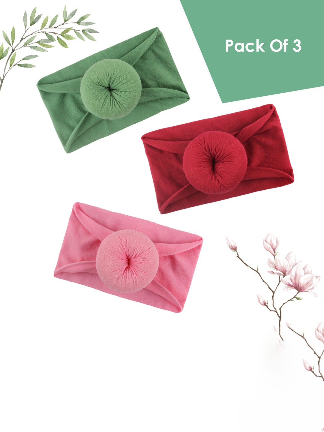 

SYGA Girls Set Of 3 Turban Wrap Bandana Headband, Red