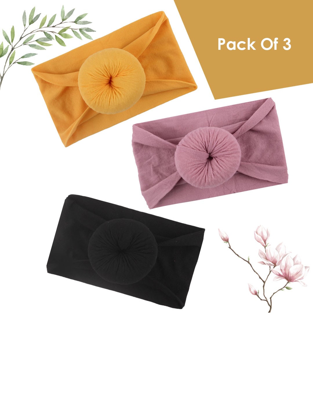 

SYGA Infant Pack Of 3 Comfortable Turban Wrap Headbands, Yellow