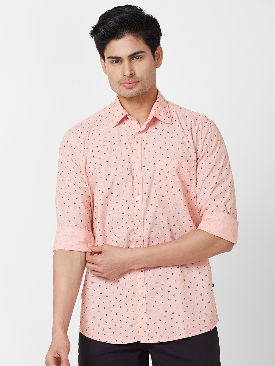 

Parx Slim Fit Micro Ditsy Printed Cotton Casual Shirt, Orange