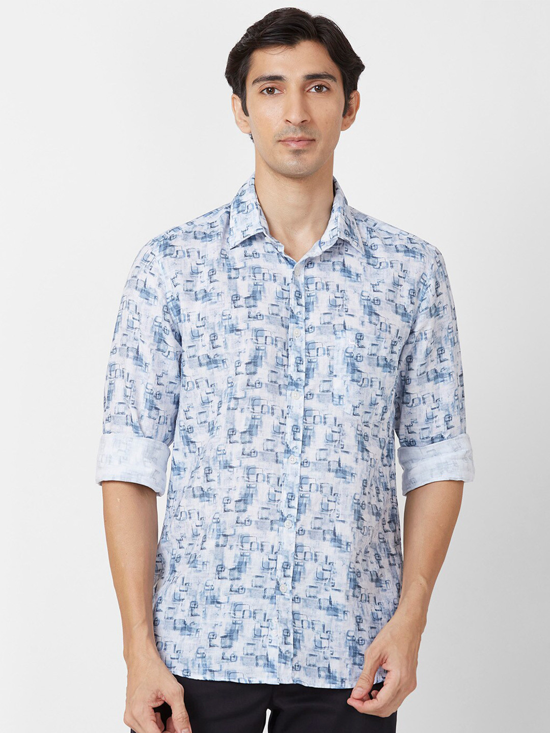 

Parx Slim Fit Abstract Printed Cotton Casual Shirt, Blue