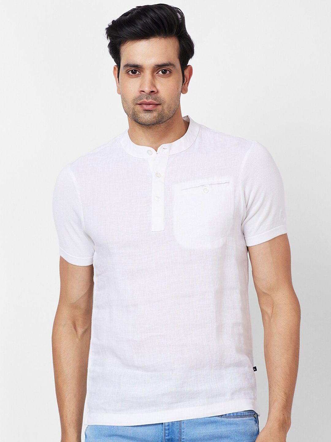 

Parx Henley Neck Cotton T-shirt, White