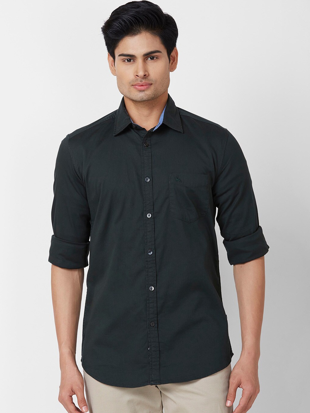 

Parx Slim Fit Spread Collar Casual Shirt, Green