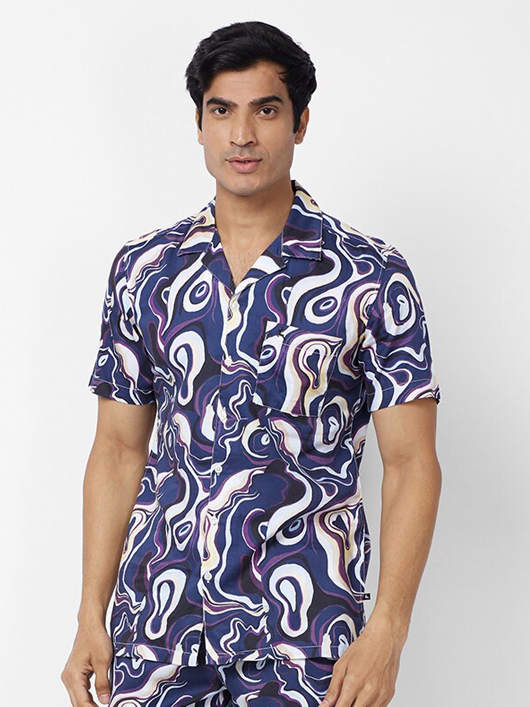 

Parx Slim Fit Abstract Printed Cotton Casual Shirt, Blue