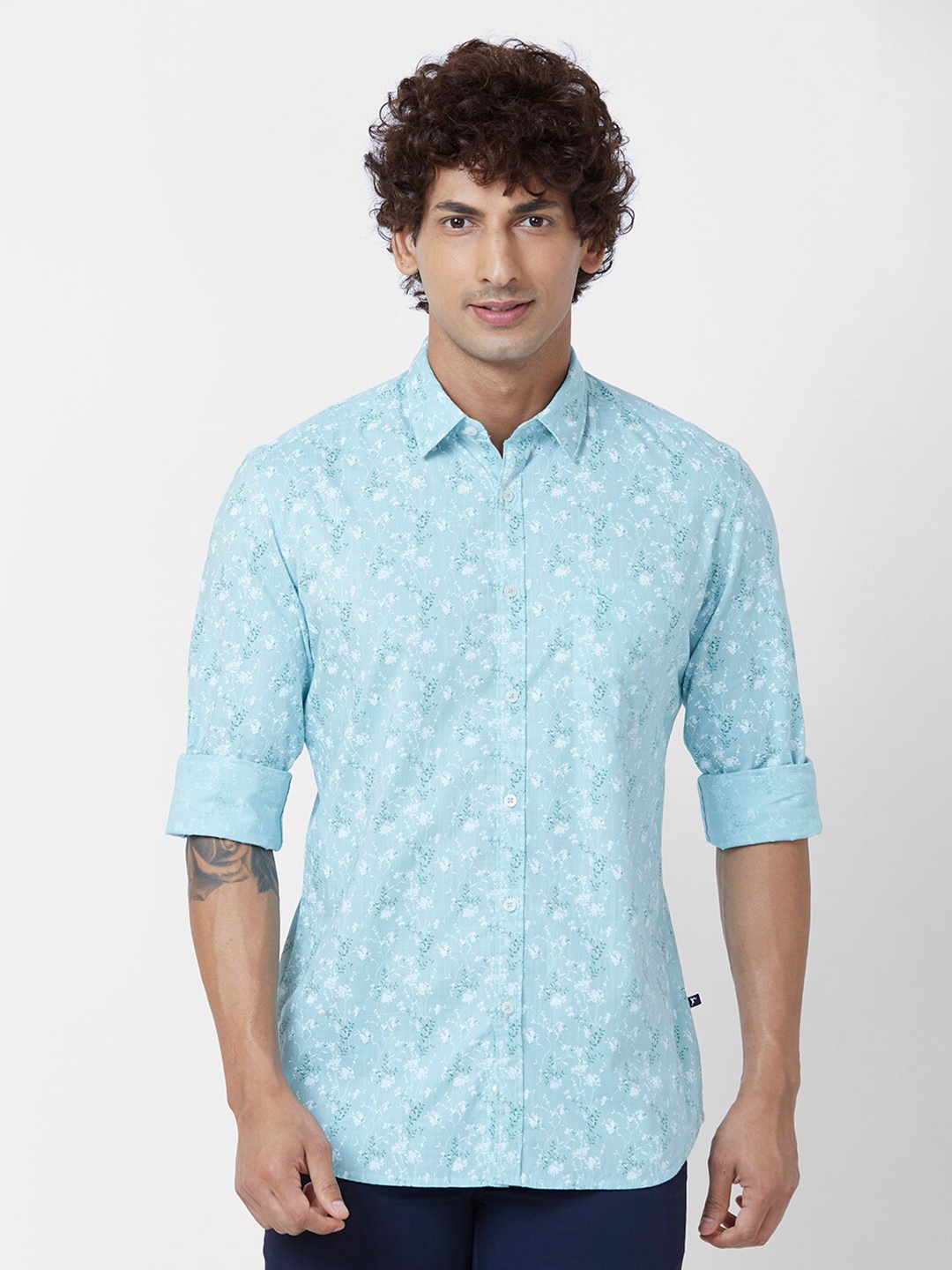 

Parx Floral Printed Slim Fit Opaque Cotton Casual Shirt, Green