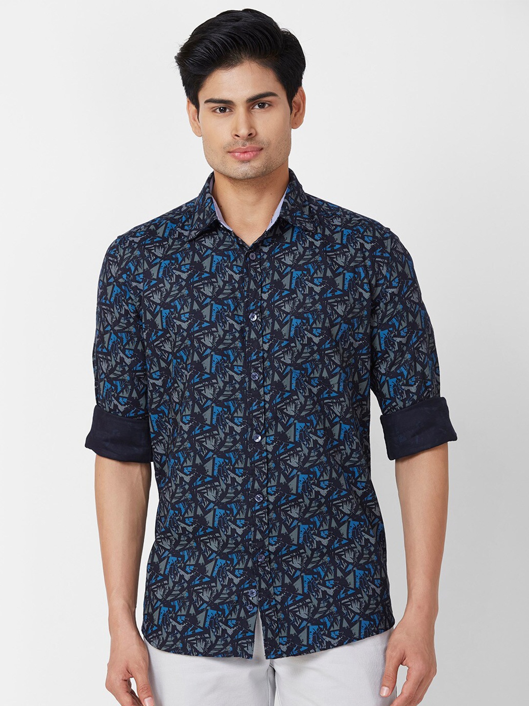 

Parx Slim Fit Floral Printed Spread Collar Long Sleeves Cotton Casual Shirt, Blue