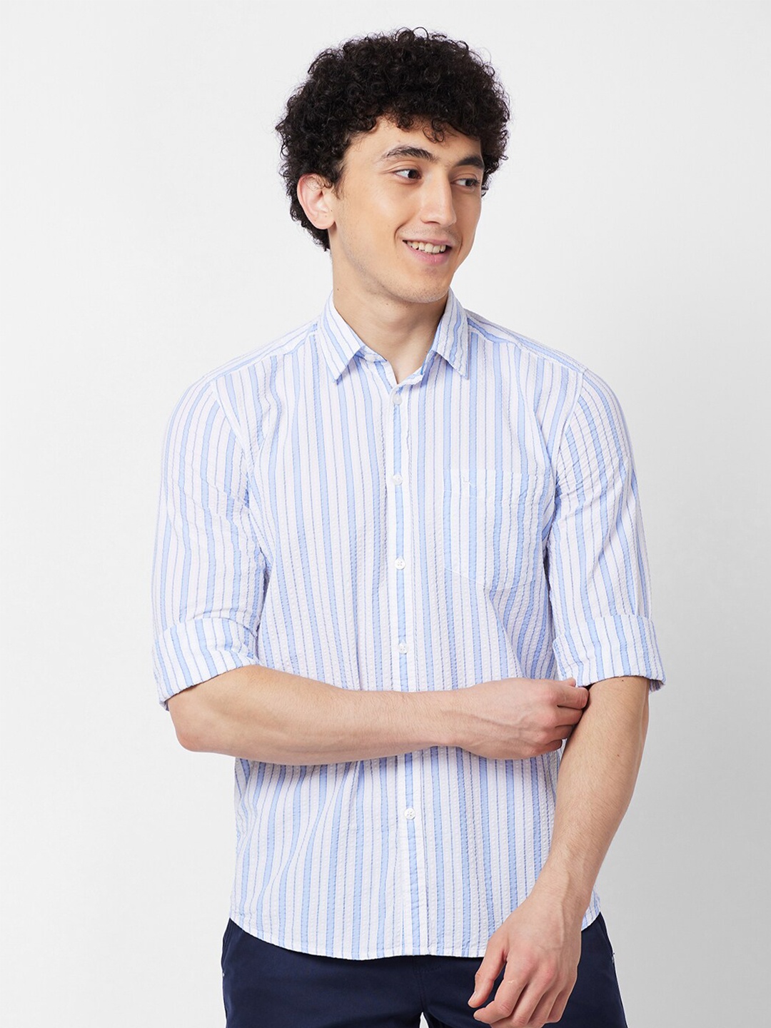 

Parx Slim Fit Striped Spread Collar Long Sleeves Cotton Casual Shirt, White