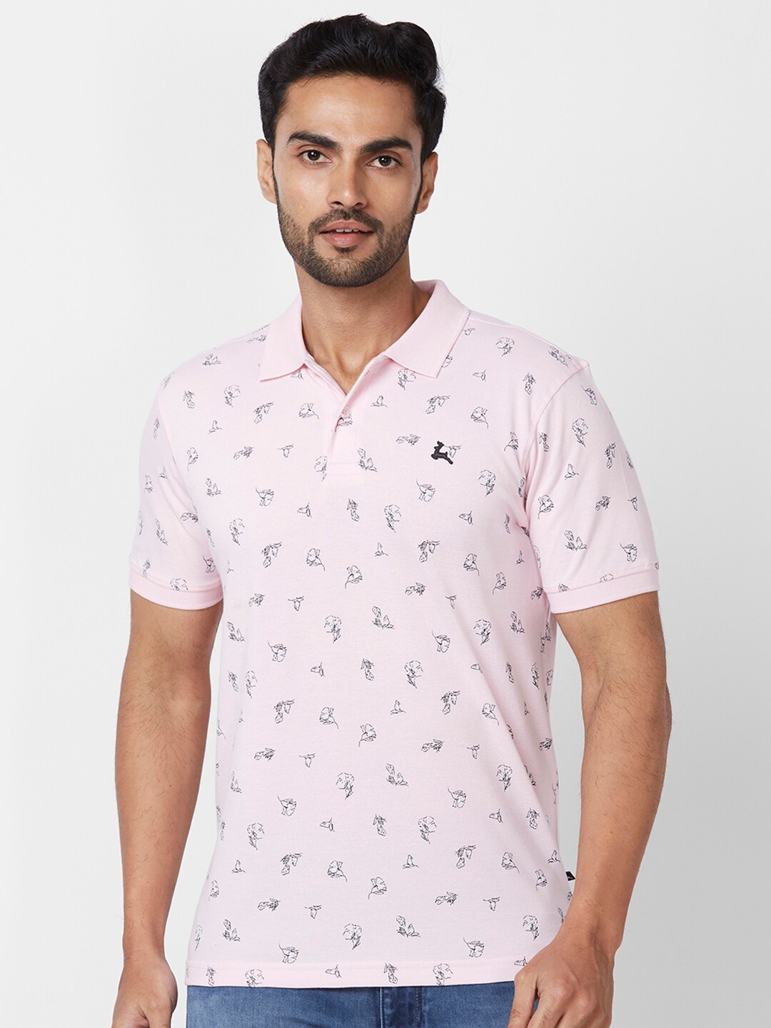

Parx Conversational Printed Polo Collar Cotton T-shirt, Pink