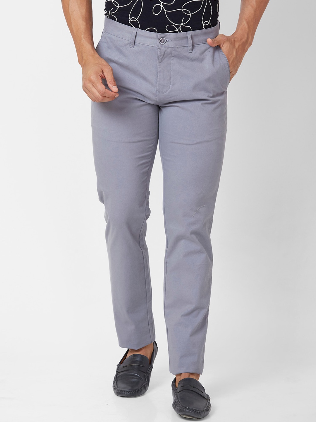 

Parx Men Slim Fit Cotton Regular Trousers, Grey
