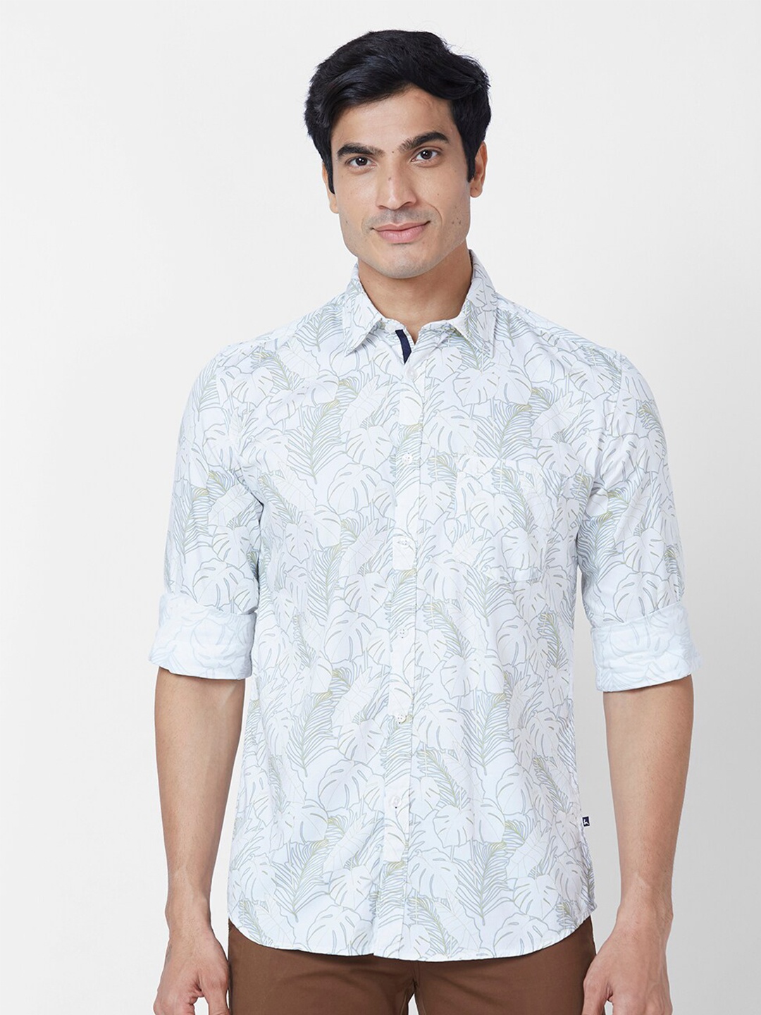 

Parx Slim Fit Floral Printed Spread Collar Long Sleeves Cotton Casual Shirt, White