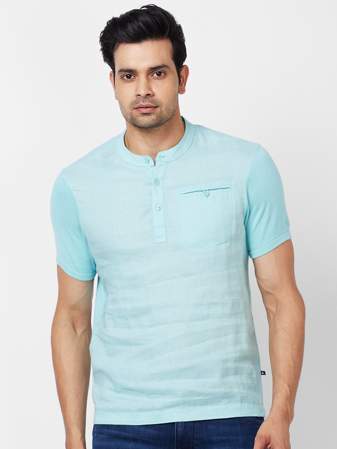 

Parx Henley Neck Cotton Pockets T-shirt, Green