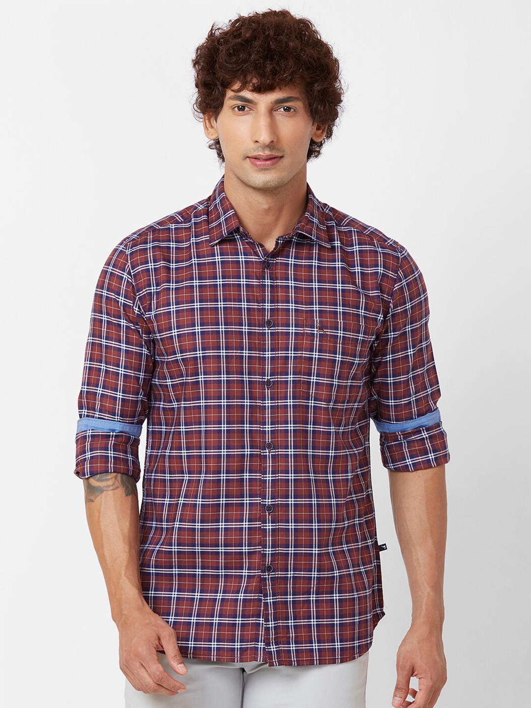 

Parx Slim Fit Tartan Checked Cotton Casual Shirt, Red