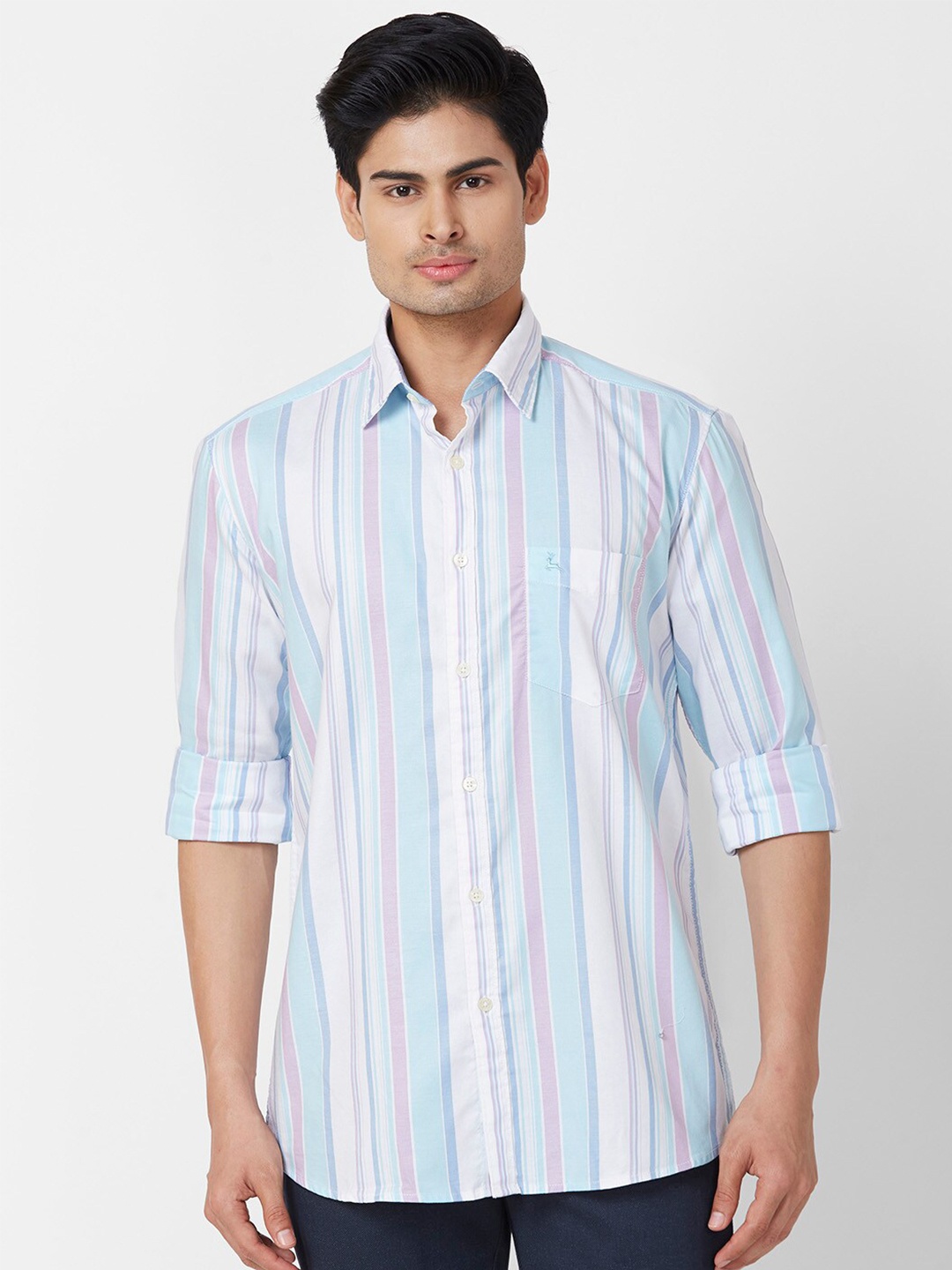 

Parx Slim Fit Long Sleeves Striped Casual Shirt, Blue