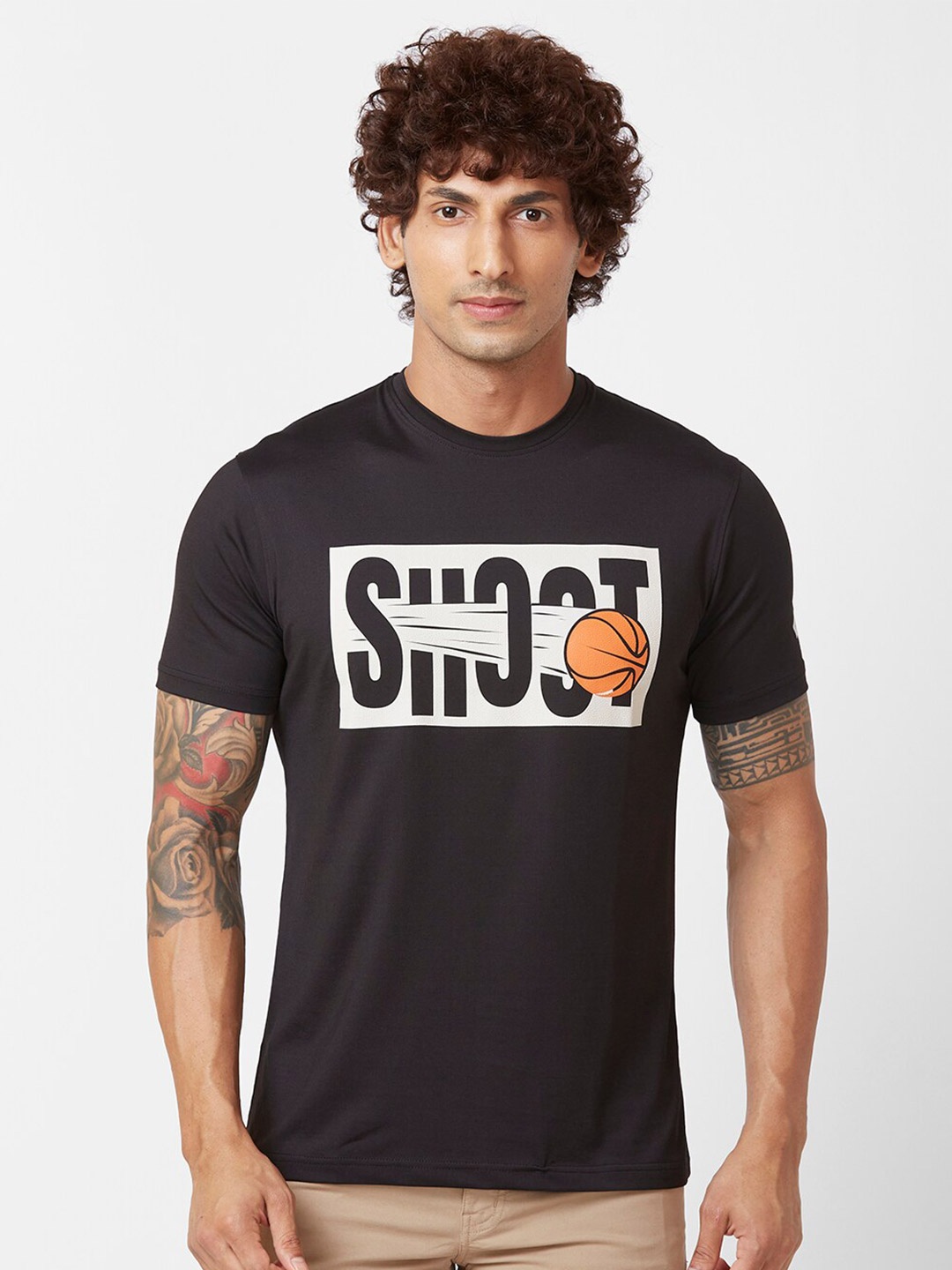 

Parx Typography Printed Cotton T-shirt, Black