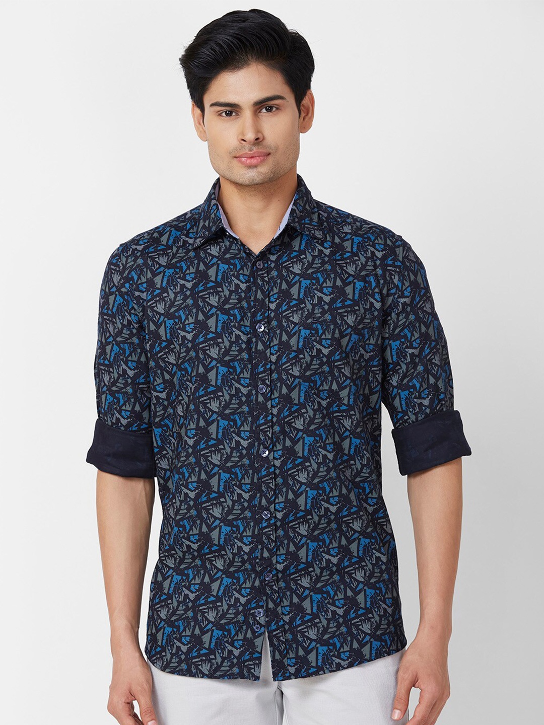 

Parx Slim Fit Abstract Printed Cotton Casual Shirt, Blue