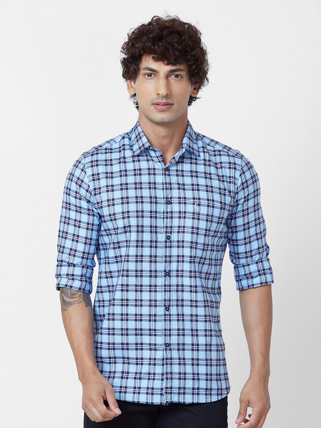 

Parx Slim Fit Tartan Checked Cotton Casual Shirt, Blue
