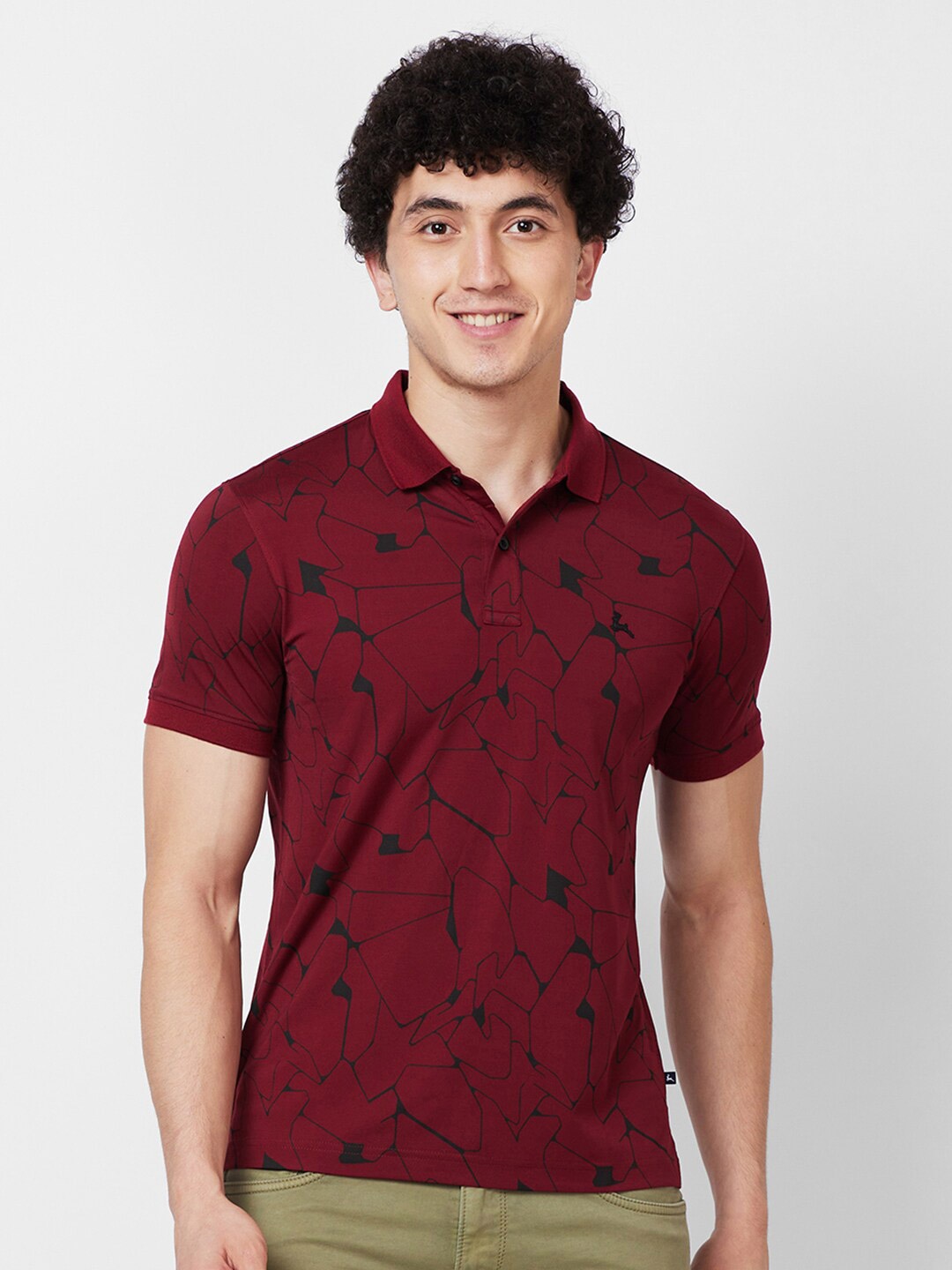 

Parx Printed Polo Collar Short Sleeves T-shirt, Maroon