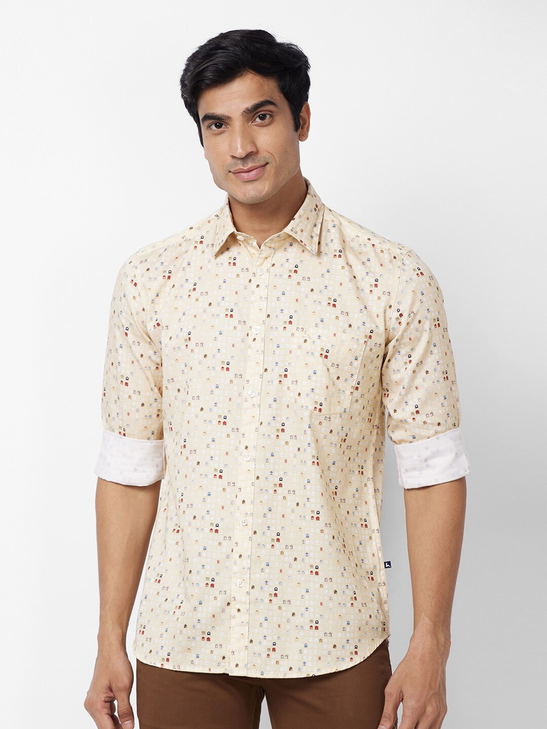 

Parx Slim Fit Floral Conversational Printed Cotton Casual Shirt, Yellow
