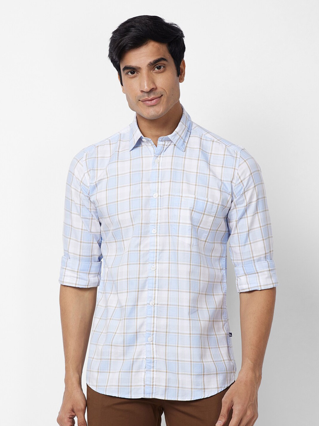 

Parx Slim Fit Tartan Checked Cotton Casual Shirt, Blue