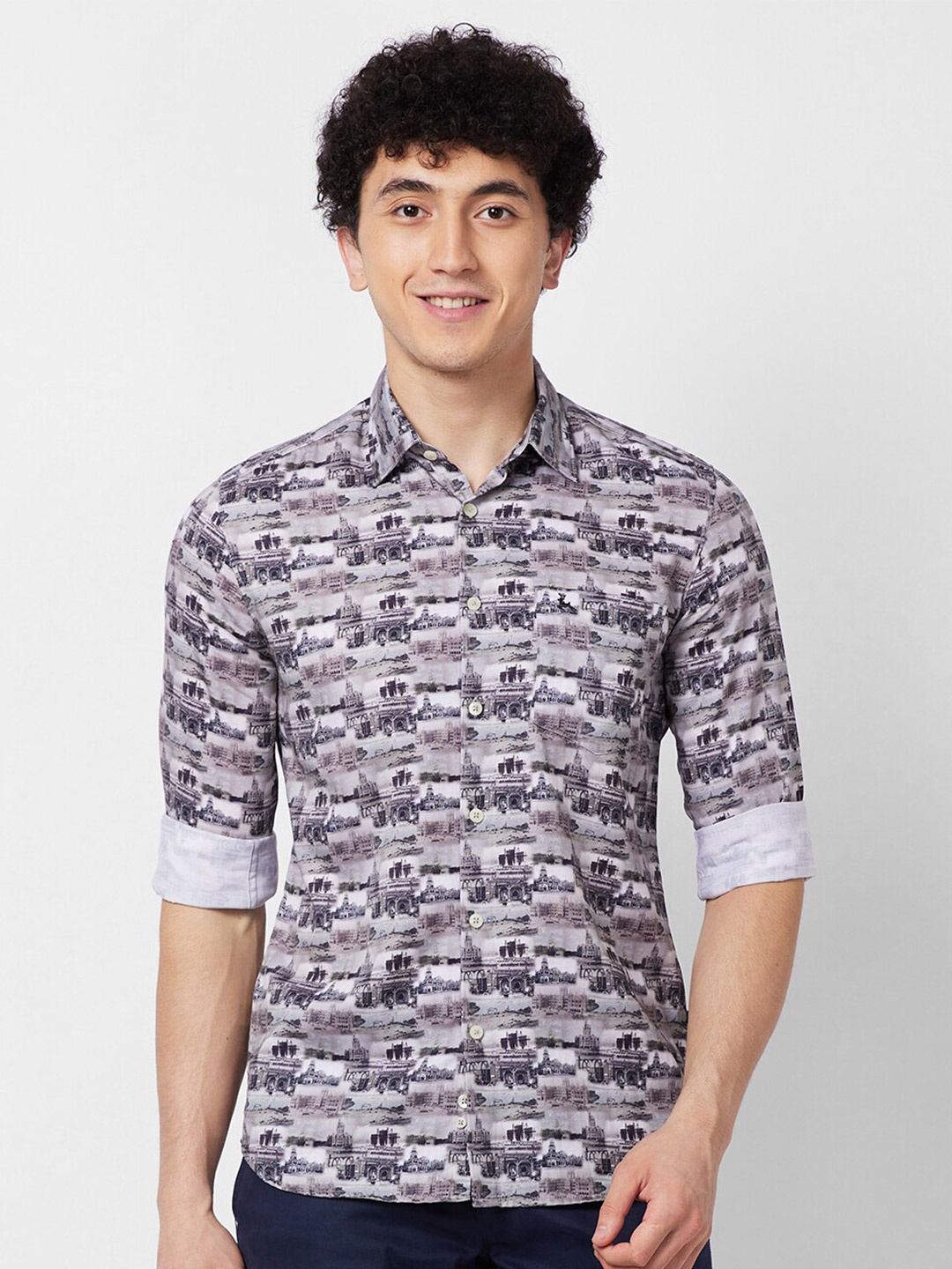 

Parx Men Slim Fit Conversational Printed Cotton Casual Shirt, Grey