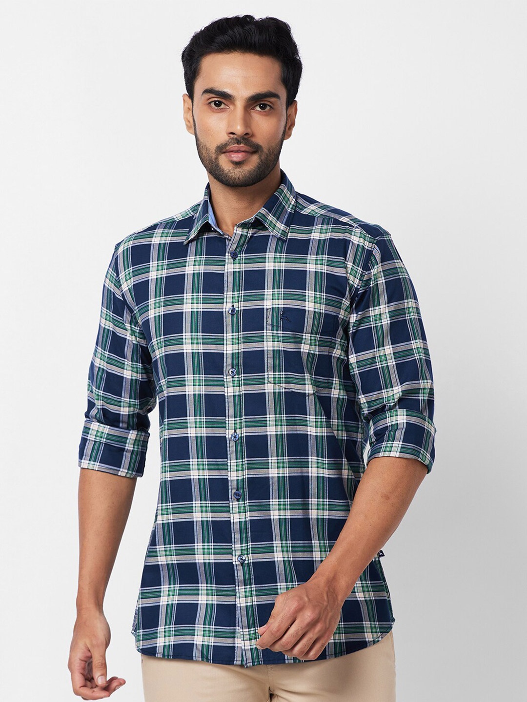 

Parx Tartan Checked Cotton Slim Fit Opaque Casual Shirt, Blue