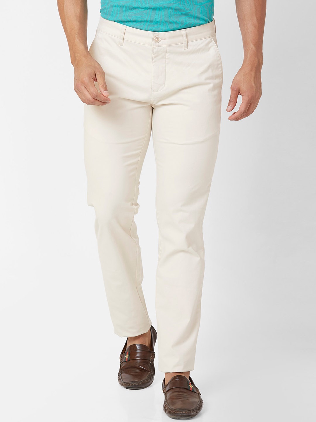 

Parx Men Mid-Rise Slim Fit Regular Trousers, Beige