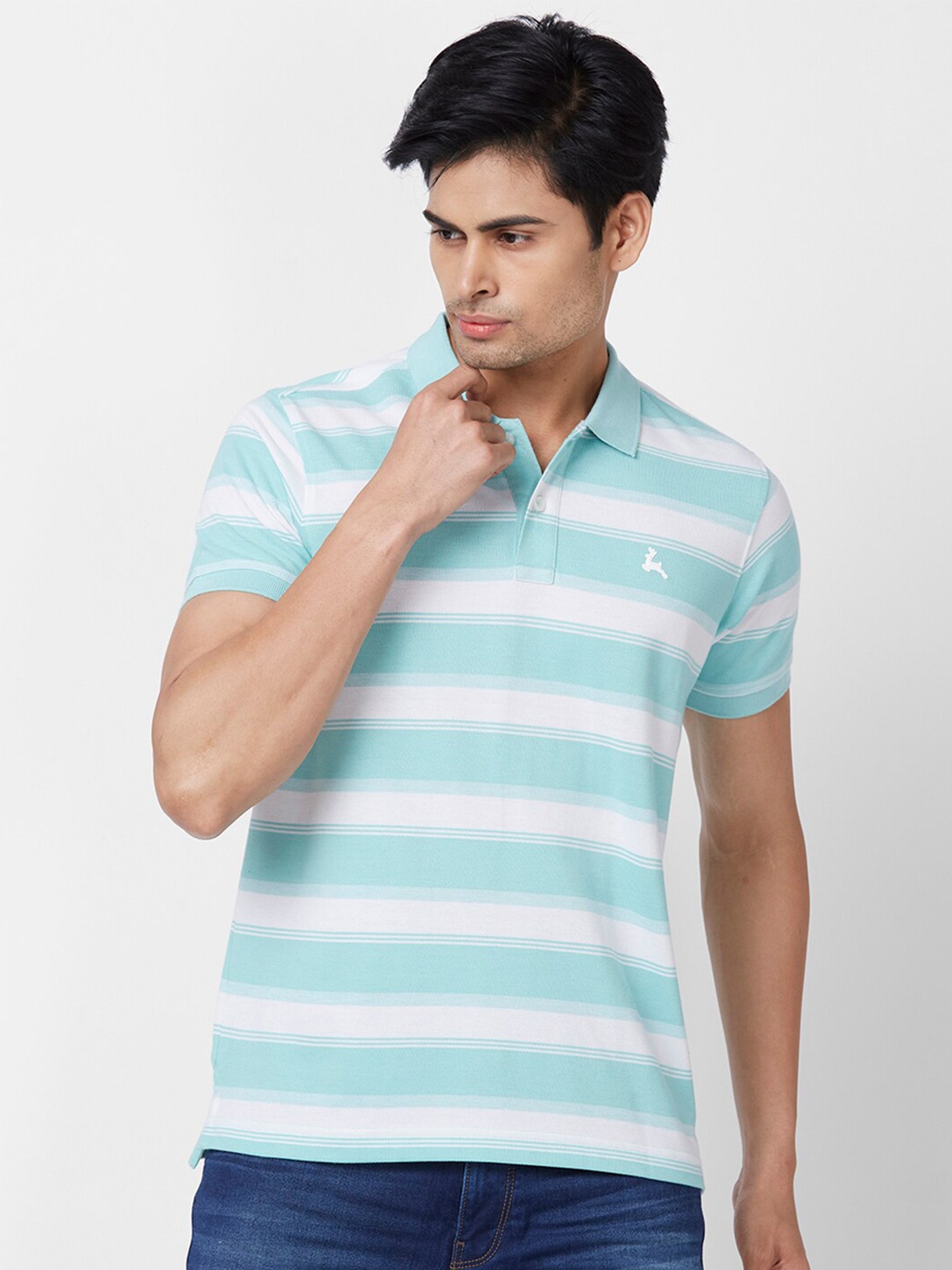 

Parx Striped Polo Collar Cotton T-shirt, Green