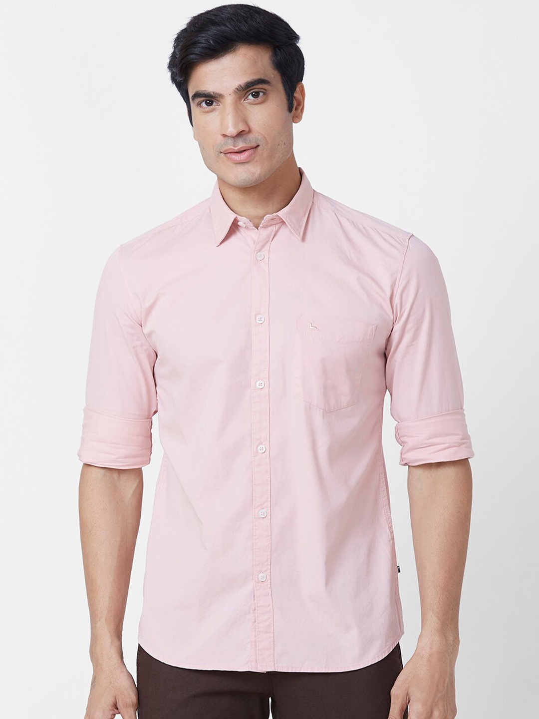 

Parx Spread Collar Cotton Slim Fit Opaque Casual Shirt, Pink