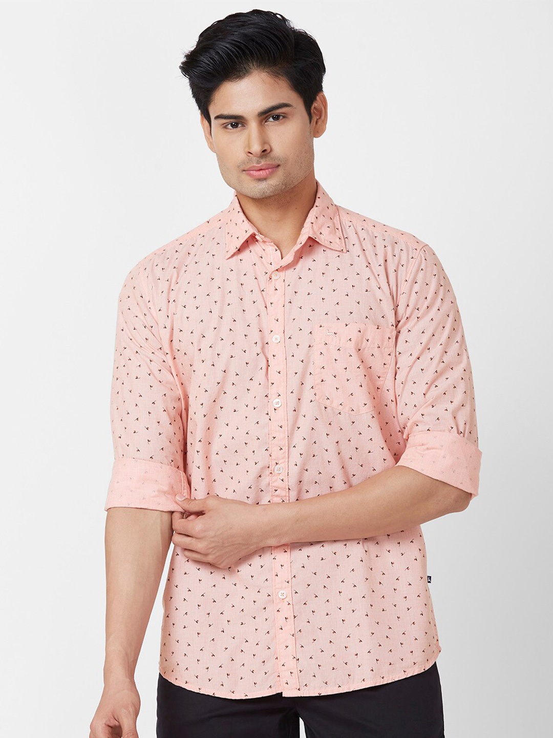 

Parx Slim Fit Opaque Printed Cotton Casual Shirt, Orange