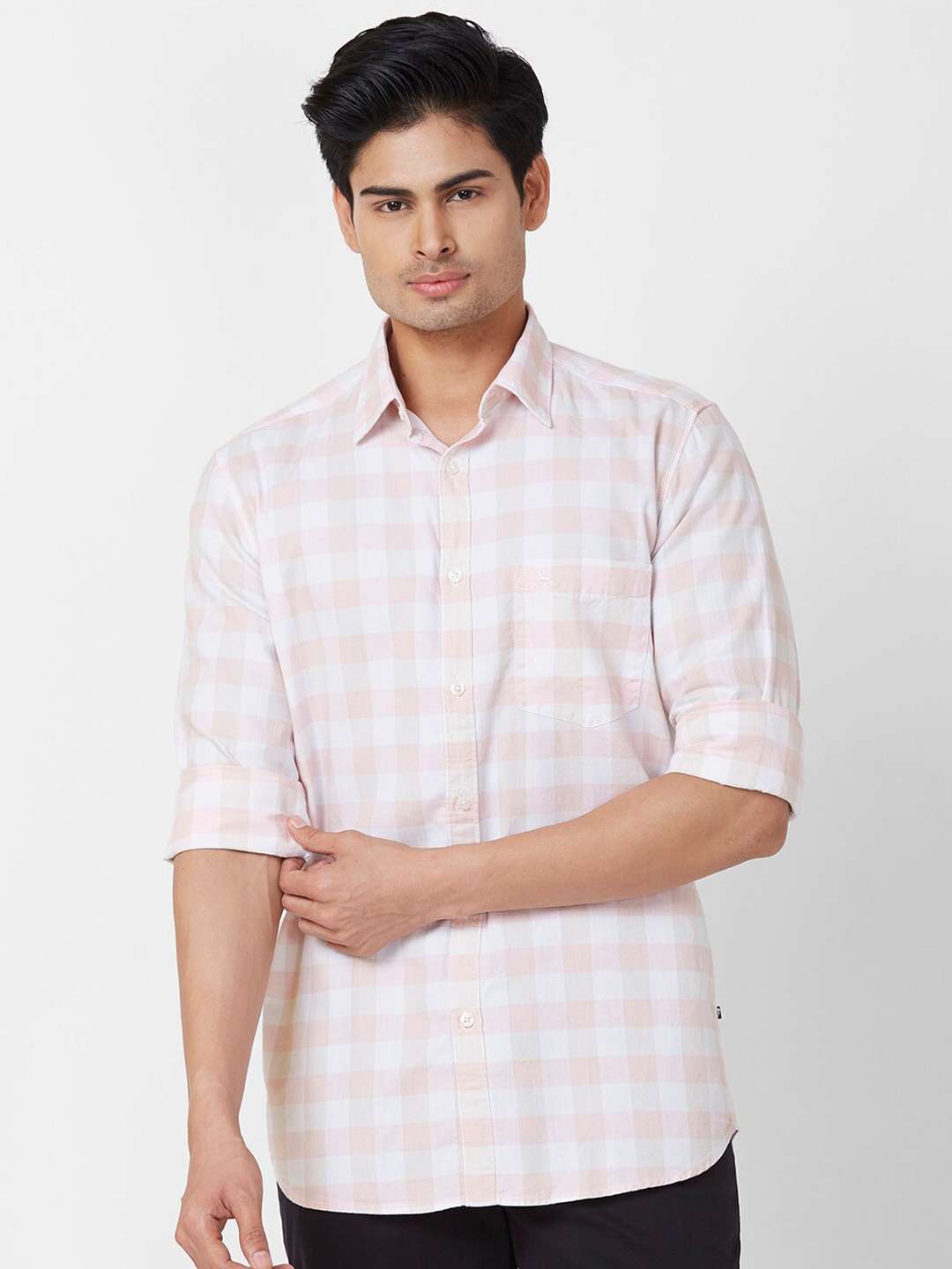 

Parx Slim Fit Buffalo Checks Opaque Checked Cotton Casual Shirt, Pink