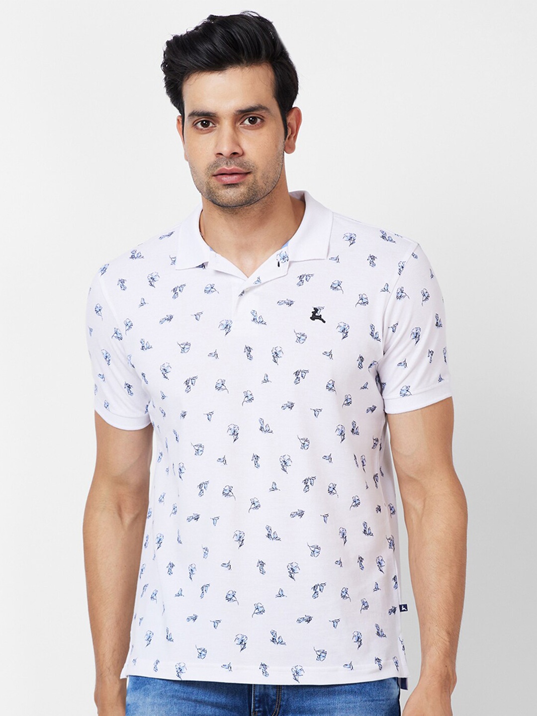 

Parx Printed Polo Collar Cotton T-shirt, White