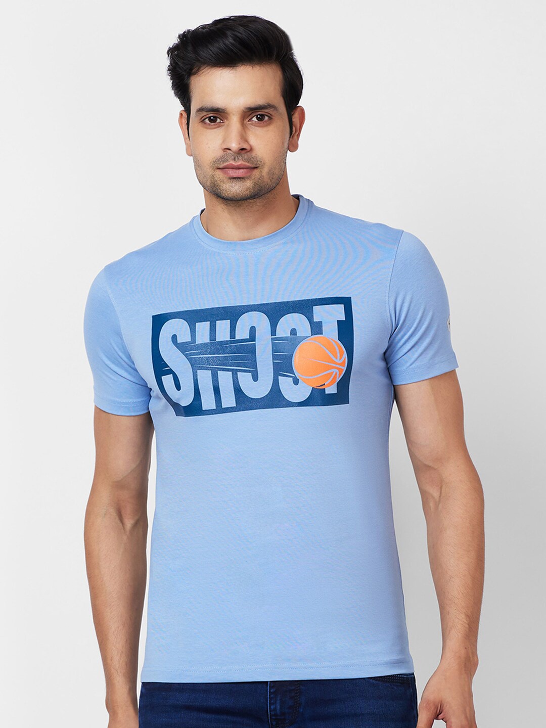 Parx Typography Printed Cotton T-shirt, Blue