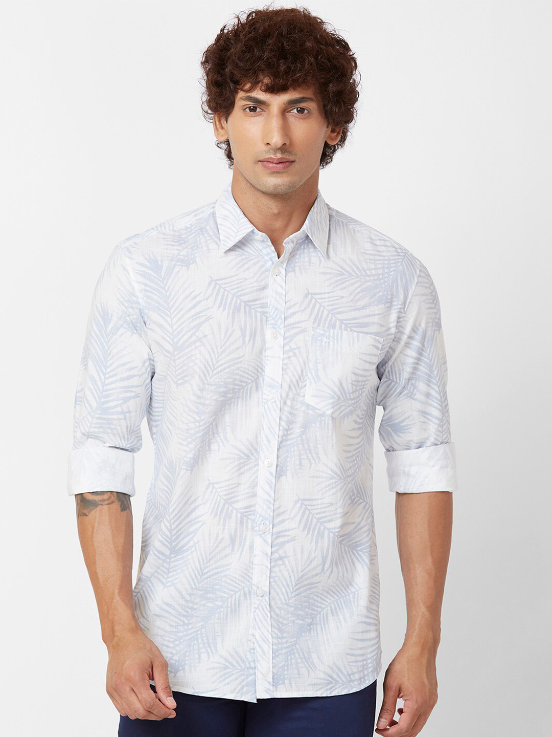 

Parx Slim Fit Floral Opaque Printed Cotton Casual Shirt, Blue